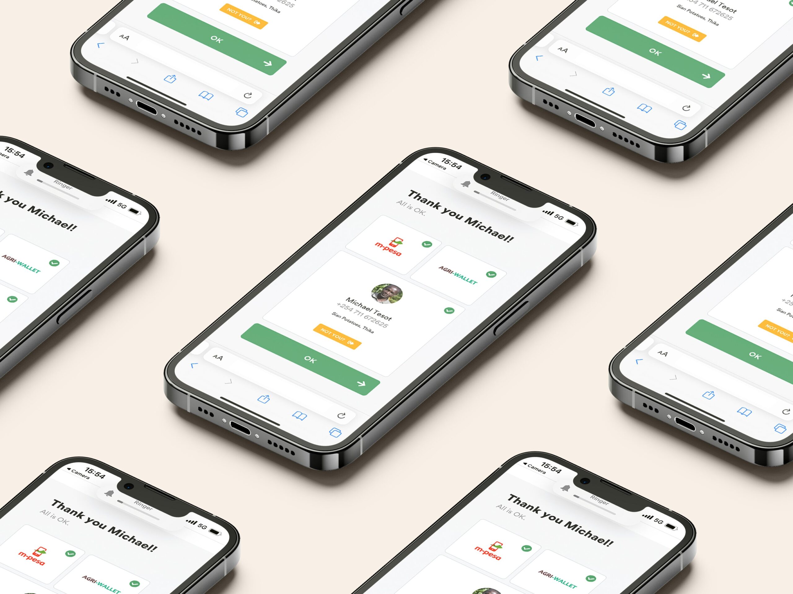 Agri Services mobile prototype on several phones