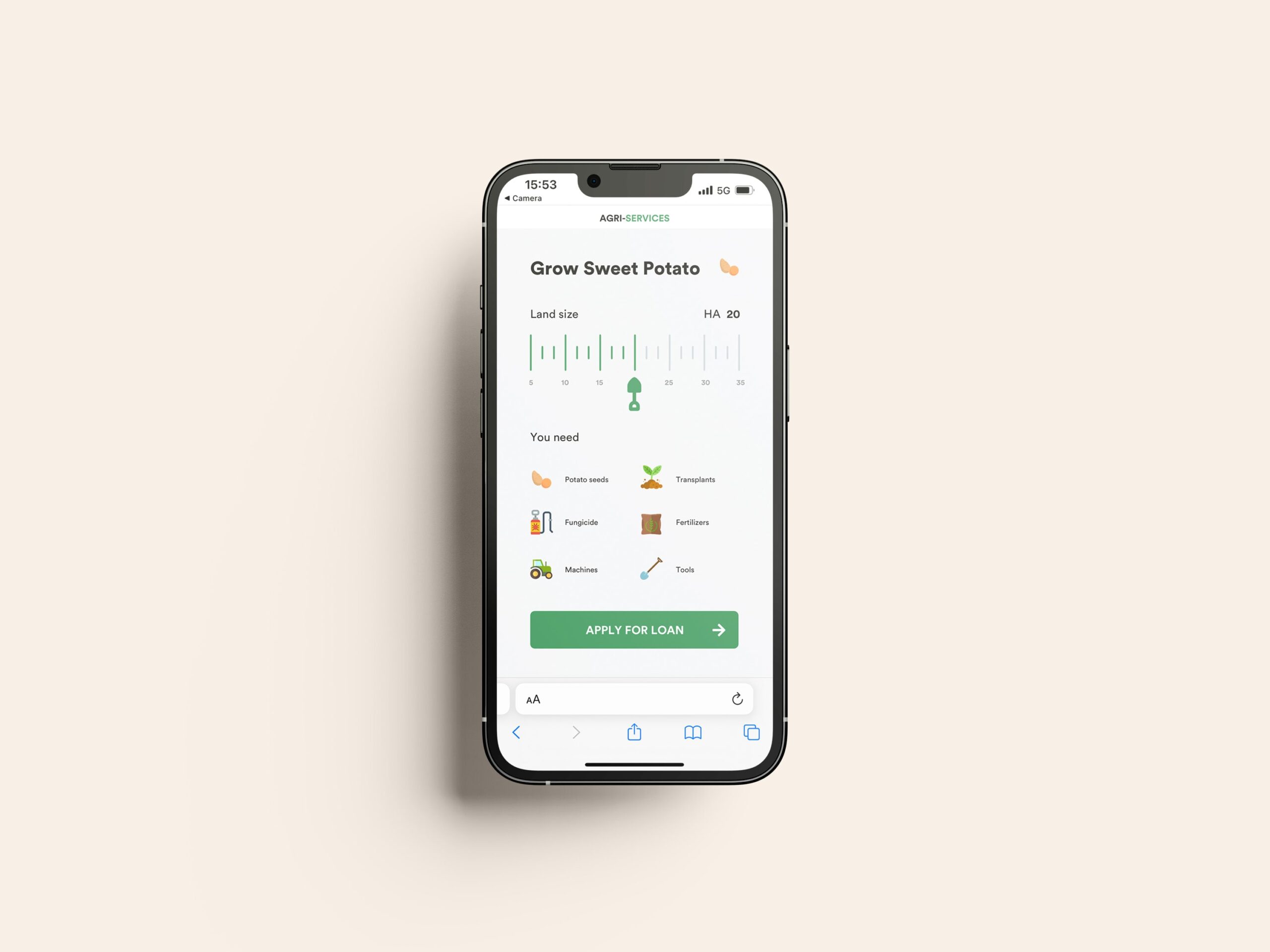 Crop plan and apply for loan screen