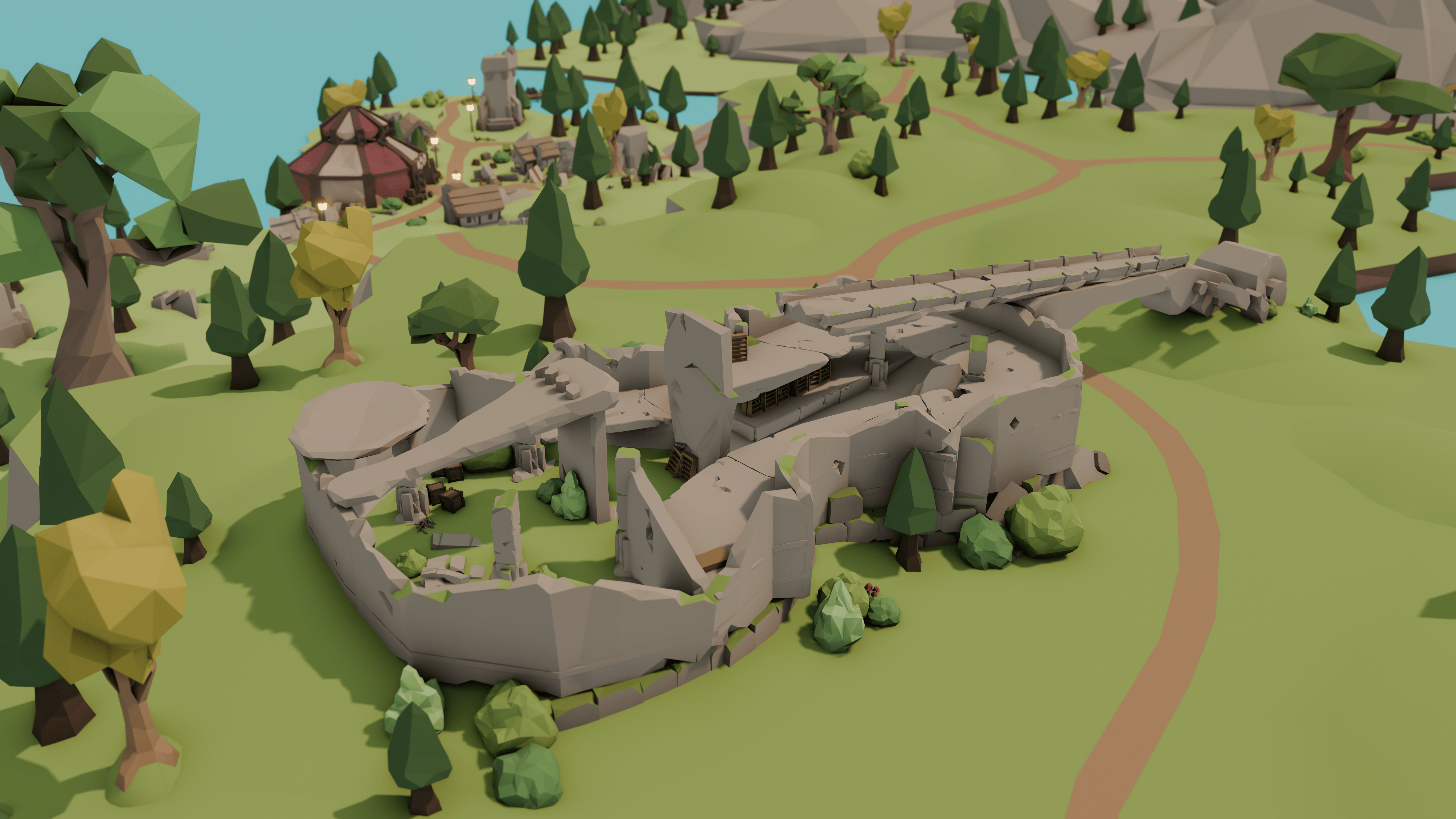 Violin-shaped ruins in Musical Village
