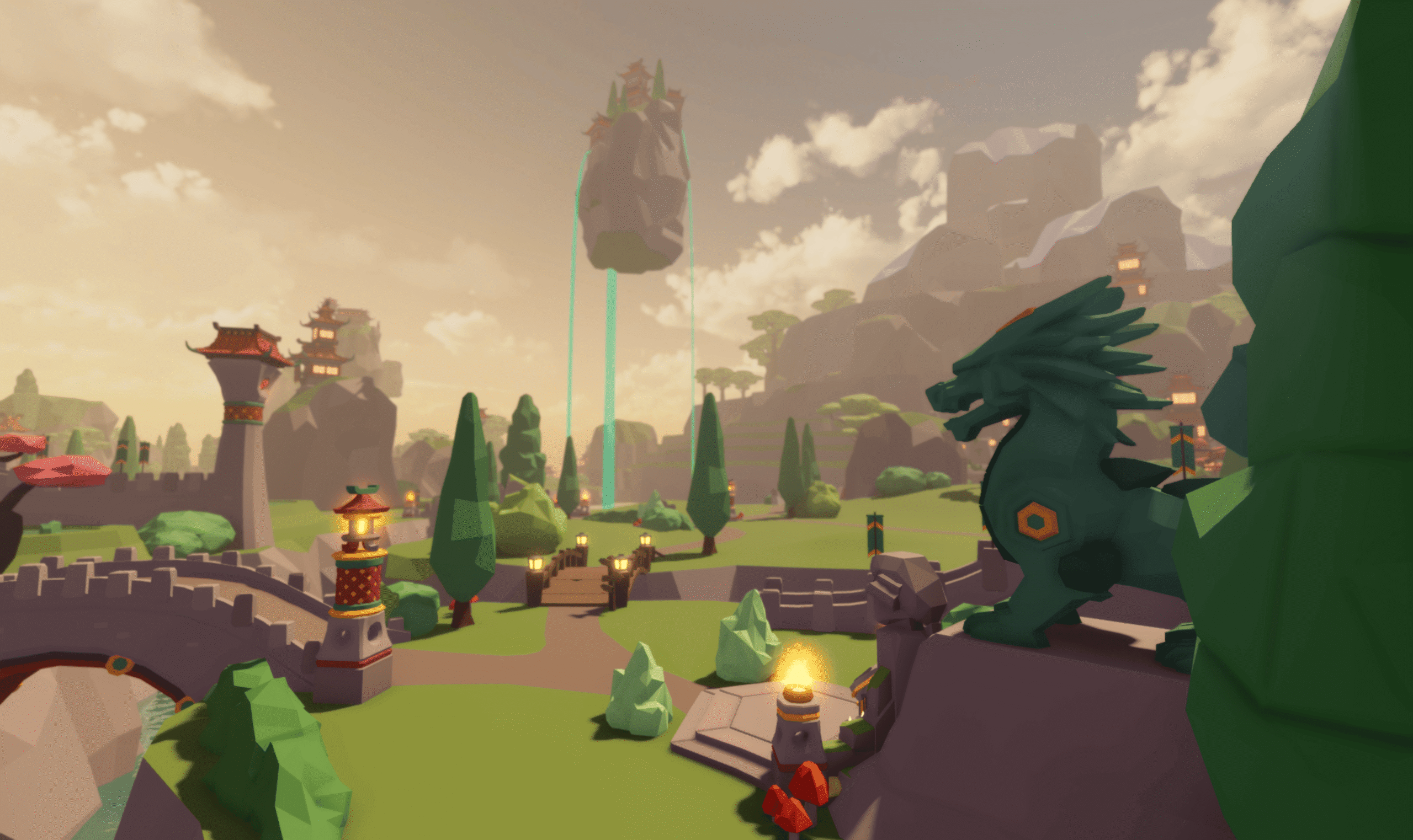 Dragon statue and floating island