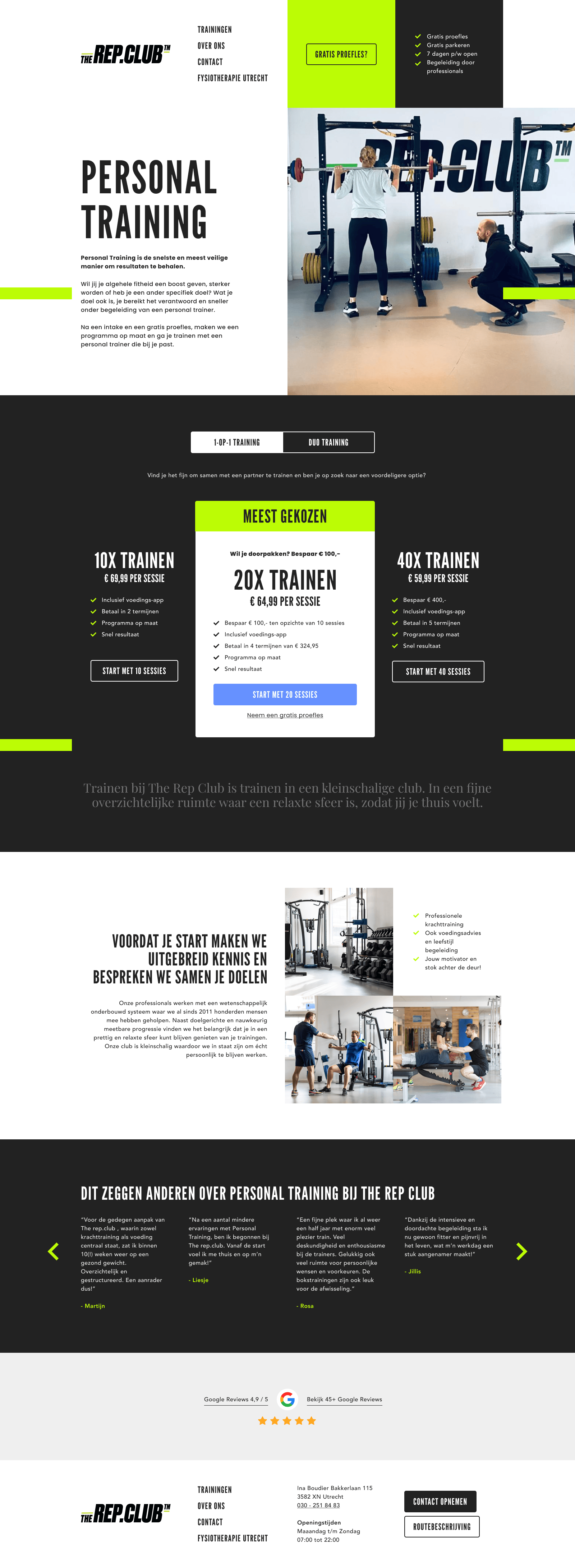 The Rep Club personal training packages